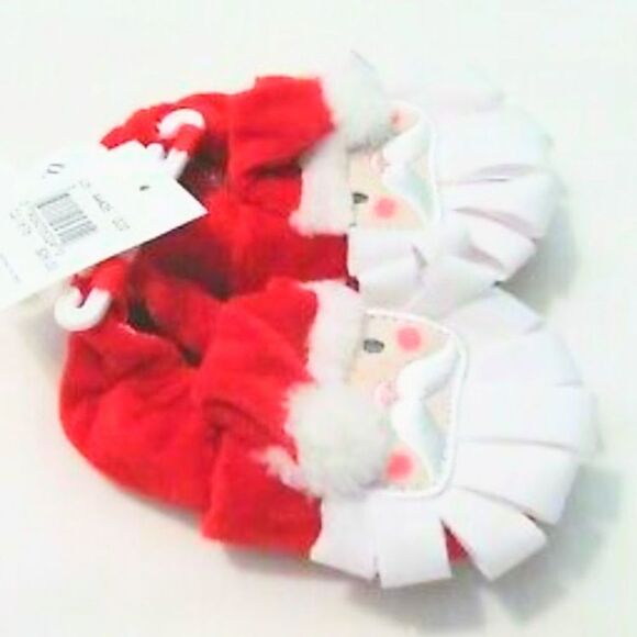 NWT Crown and Ivy Unisex Baby 5 Santa Shoes Christmas Slippers Slip On Red White - Picture 7 of 13